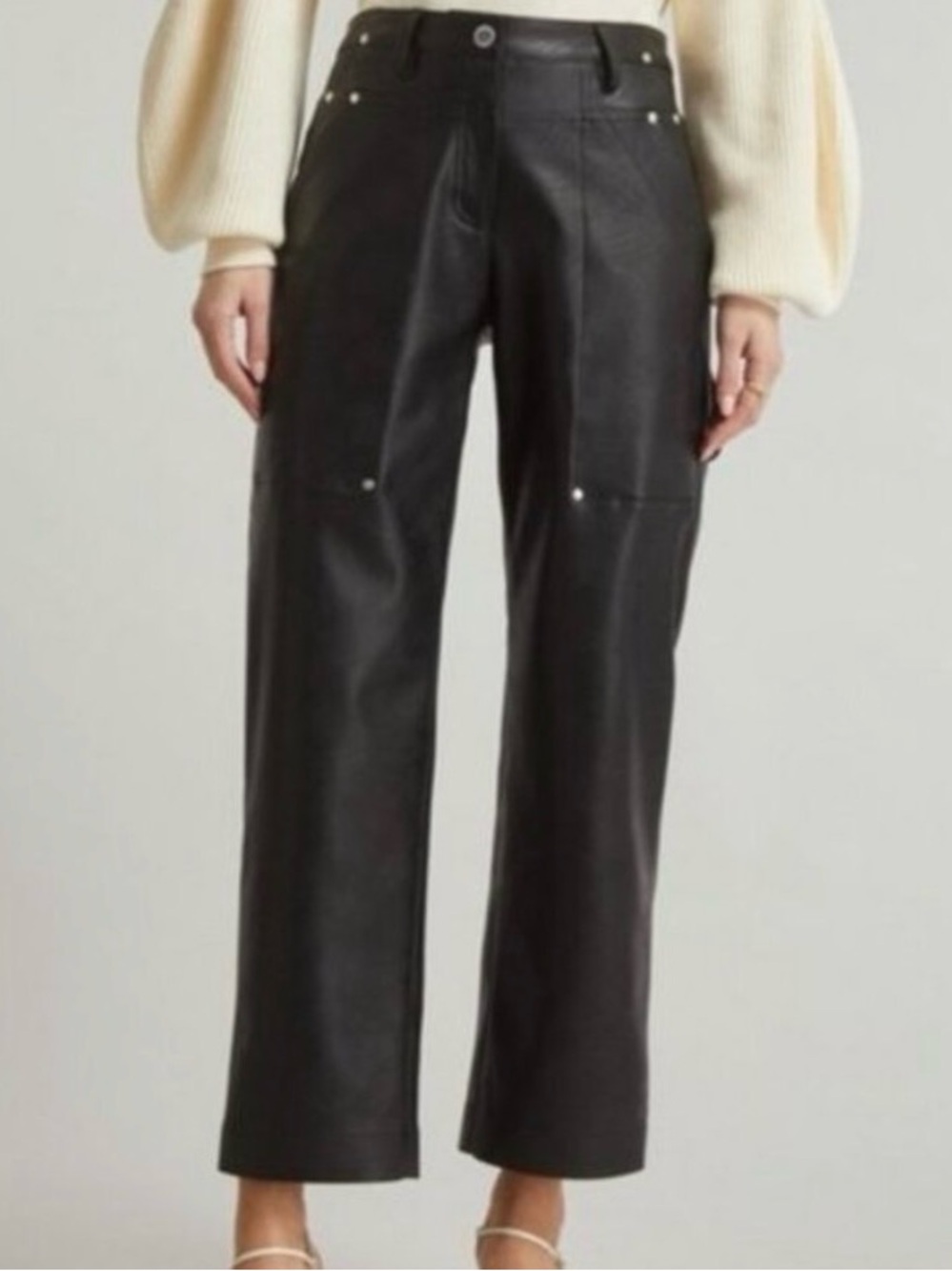INC International Concepts Black Wide-Leg Faux Leather Pants Sz 12